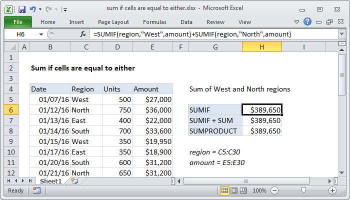 Excel Formula Sum If Equal To Either X Or Y Exceljet 0197